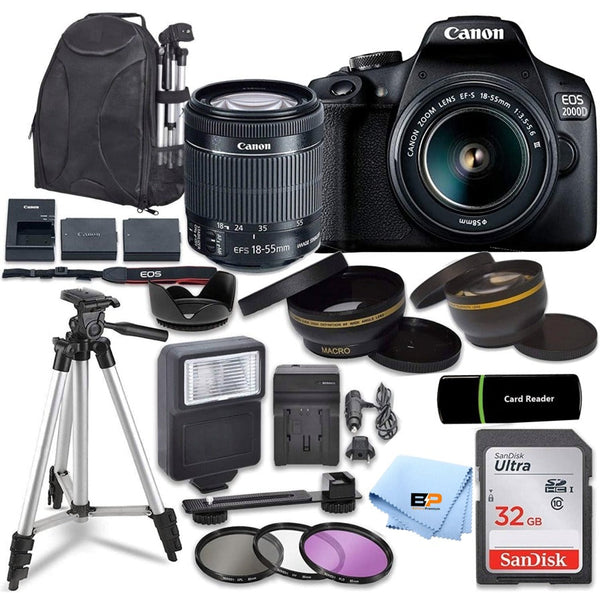 Canon EOS 2000D Rebel T7 Kit with EF-S 18-55mm f/3.5-5.6 III Lens + 32GB memory + Briefcase +Accessory Bundle