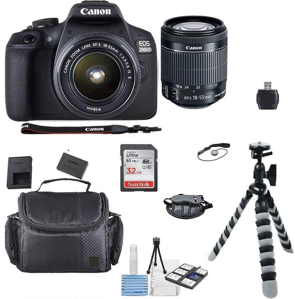 Canon EOS 2000D / Rebel T7 24.1MP Digital SLR Camera + EF-S 18-55mm lens + Original Case + Top Bundle