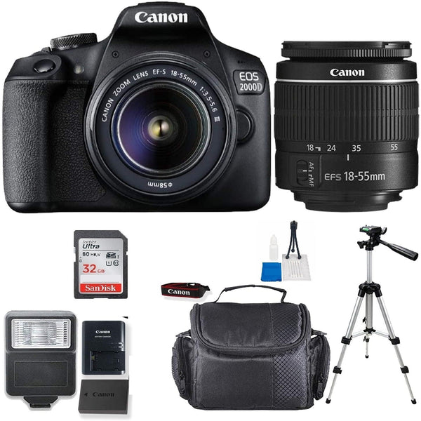 Canon EOS 2000D / Rebel T7 24.1MP Digital SLR Camera + 18-55mm Lens + 32GB Accessory Bundle