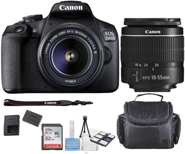 Canon EOS 2000D / Rebel T7 24.1MP Digital SLR Camera + 18-55mm Lens + Case Bundle